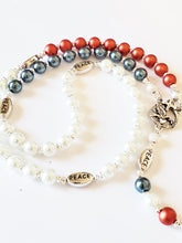 Rosario Católico Americano ~ Perlas de Cristal Rojas, Blancas y Azules