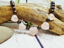 Collier de pierres précieuses à chaîne de quartz rose de coeurs ~ Cadeaux personnalisés pour elle ~ Collier de grenat