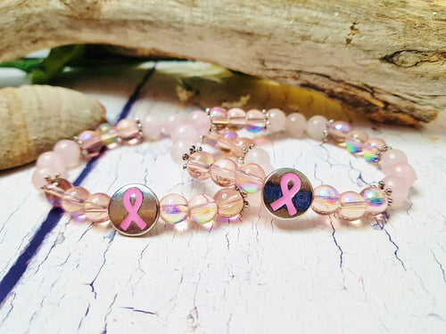 Bracelet de survivant du cancer du sein inspirant en quartz rose ~ bracelet extensible délicat