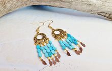 Turquoise Dream Catcher Earrings ~ Genuine Turquoise & Antique Gold Boho Dreamcatchers