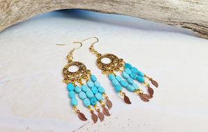 Pendientes Atrapasueños Turquesa ~ Atrapasueños Boho Turquesa Genuina y Oro Antiguo