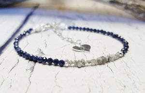 Pulsera de zafiro azul ~ Pulsera de tenis de piedras preciosas de zafiro genuino, diamantes en bruto y plata esterlina