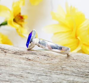 Anillo de zafiro azul ~ Anillo ajustable de plata esterlina y cristal en forma de pera