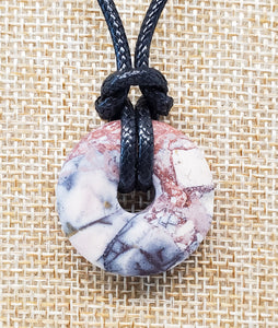 Mens Stone Pendant Necklace ~ Mexican Porcelain Jasper Surfer Necklace ~ Boho Terra Rosa Jasper Pendant ~ Pastel Natural Stone ~ 18 Inch