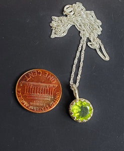 Genuine Peridot Necklace ~ 8mm Peridot Crystal  on an 18 Inch Sterling Silver Chain