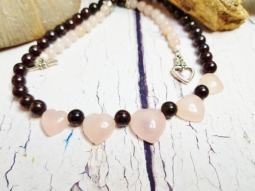 Rose Quartz String of Hearts Gemstone Necklace ~ Personalized Gifts For Her ~ Garnet Necklace