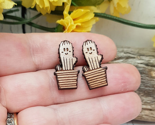 Lindos aretes de cactus de madera ~ Aretes suculentos minimalistas, pernos del sudoeste