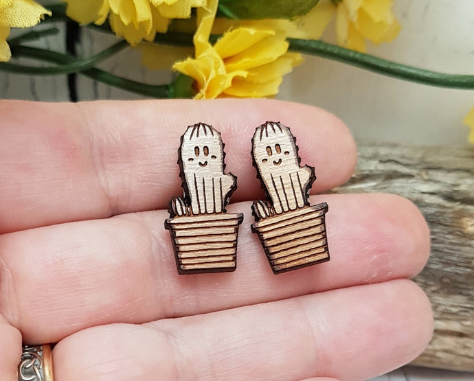 Lindos aretes de cactus de madera ~ Aretes suculentos minimalistas, pernos del sudoeste