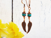 Boucles d'oreilles aile d'ange turquoise et cuivre avec une ambiance sud-ouest