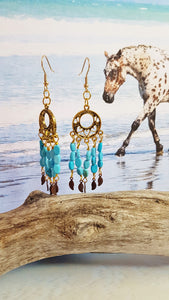 Boucles d'oreilles Attrape-rêves Turquoise ~ Attrape-rêves Boho Turquoise &amp; Or Antique