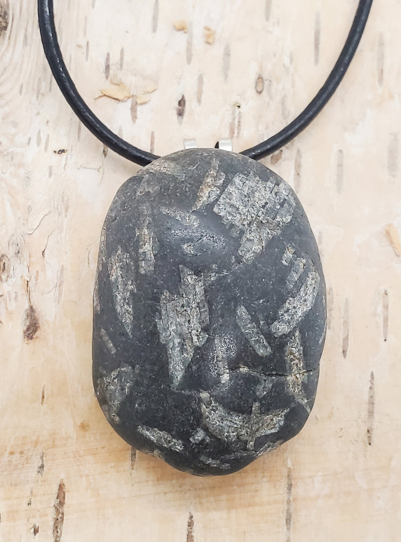 Chinese Writing Rock Necklace | Made in Earth US Pendant with 32 inch Chain